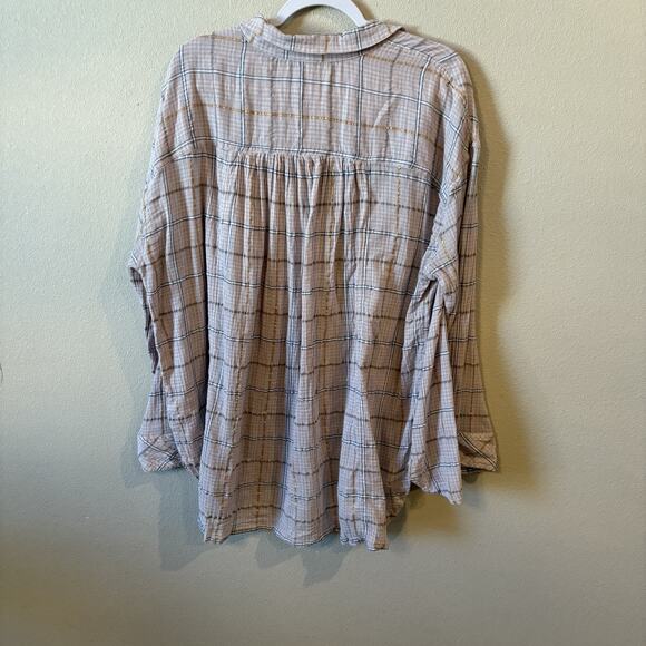 Free People Women’s Plaid Shirt Button Up Break My Stripe Long Sleeve Size Large - Picture 4 of 14